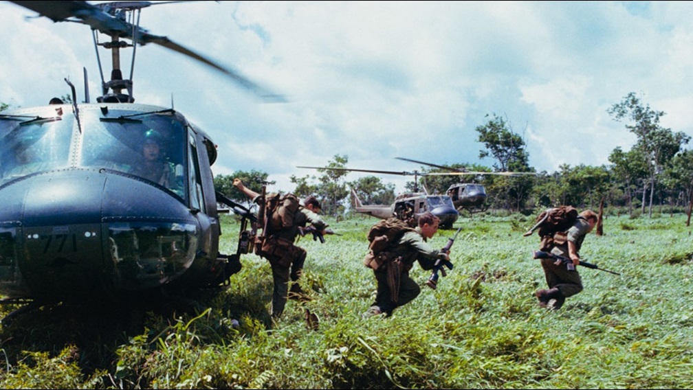 Soldiers landing in chopper in Vietnam